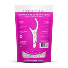 Grin Smooth Flosspyx - 75 ct - Dental Floss Picks, Flossers, Made with Recycled Plastic,  Gentle Floss Tape, Slides Easily Between Tight Teeth, Longer Floss, Safe Fold-Back Pick, Minty Fresh
