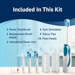Equate Dual Motion Power Oral Care Kit with Interdental Tools, Soft Bristles