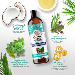 GuruNanda Oil Pulling with Cocomint, Essential Oils & Vitamins D3,E,K2 - Natural Mouthwash - 8 fl oz