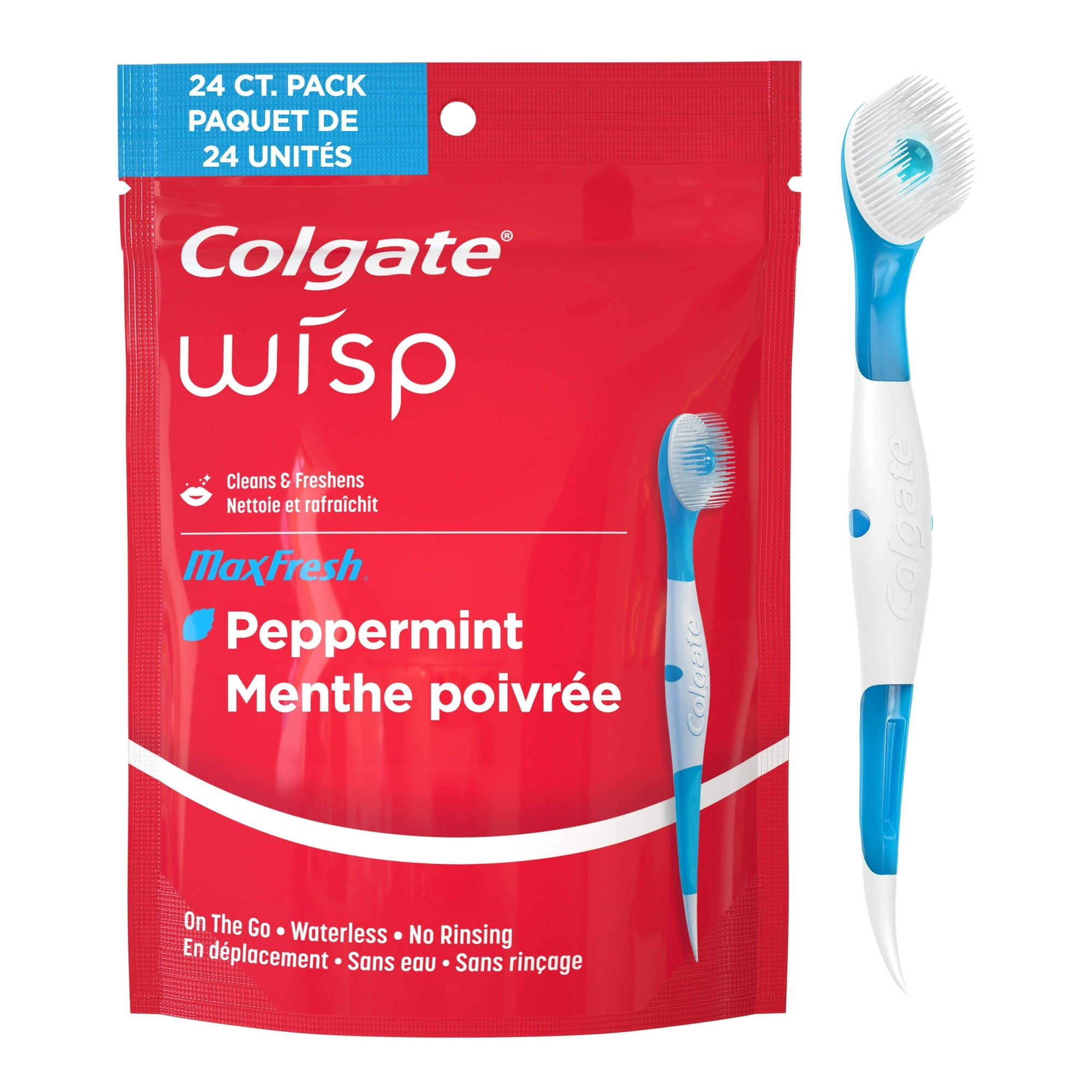 Colgate Max Fresh Wisp Disposable Mini Adult Manual Travel Toothbrushes, Peppermint, 24 Count