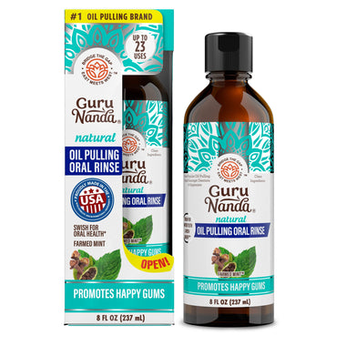 GuruNanda Oil Pulling with Cocomint, Essential Oils & Vitamins D3,E,K2 - Natural Mouthwash - 8 fl oz