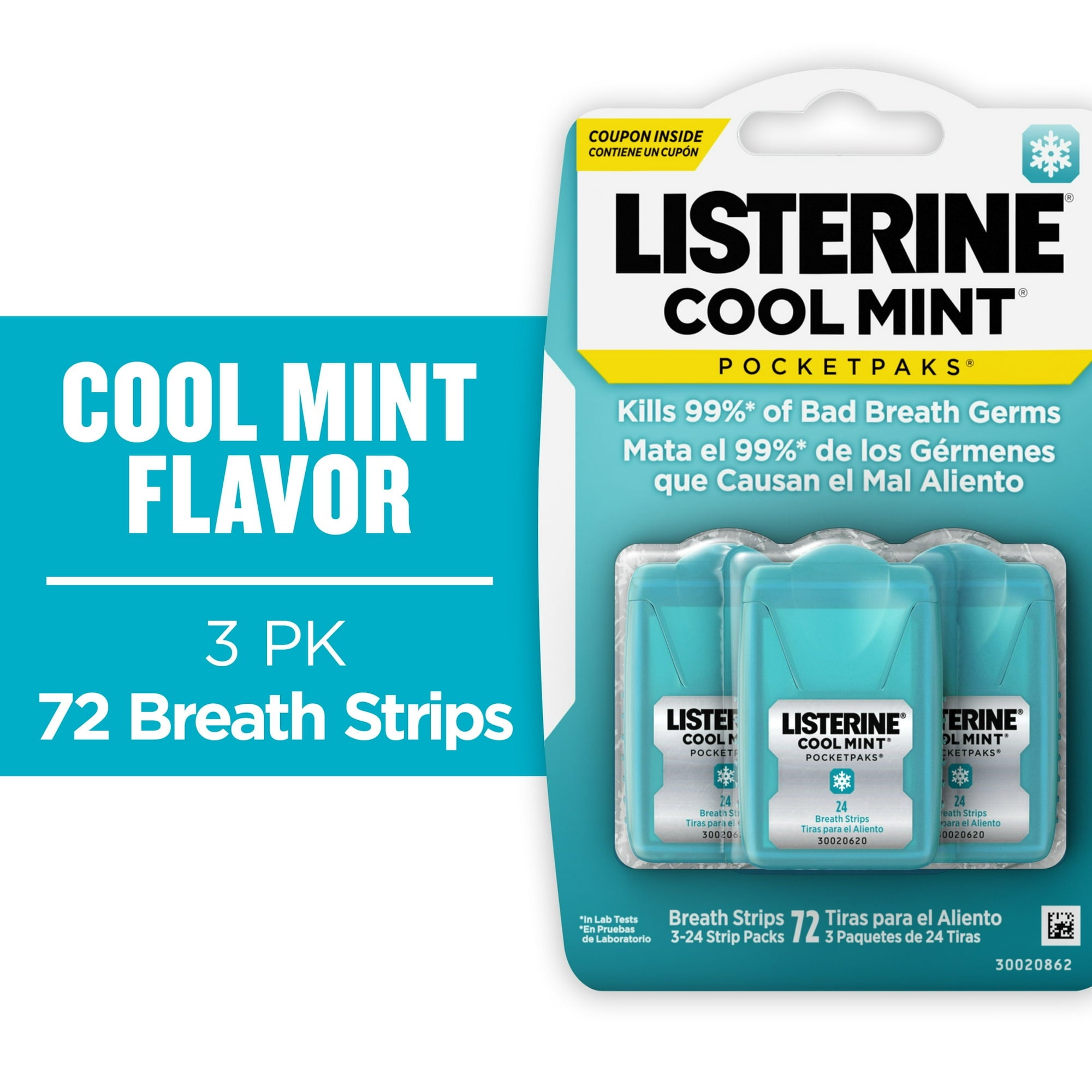 Listerine Cool Mint PocketPaks Oral Care Breath Strips, Breath Spray Strips, 24 Count, 3 Pack