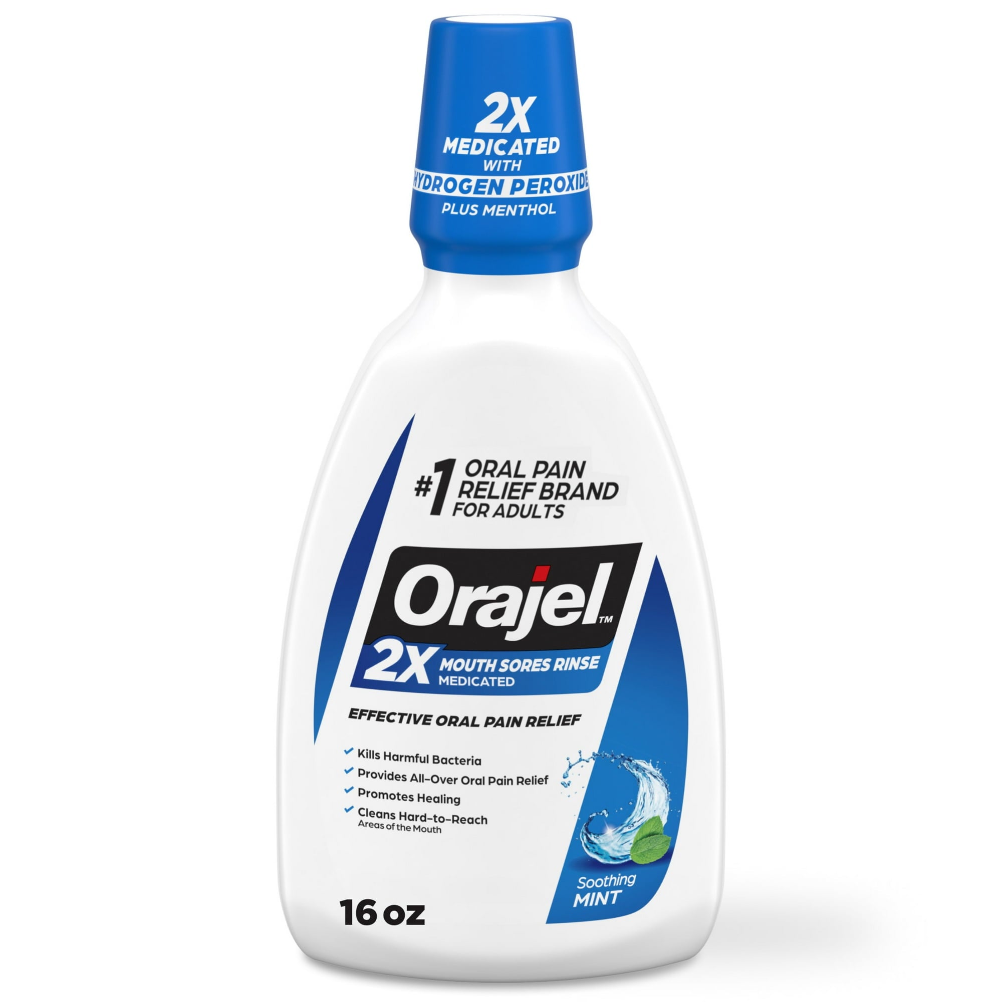 Orajel Antiseptic Mouth Sore Rinse for Canker Sores & Gum Irritation, Kills Bacteria, Mint, 16 oz
