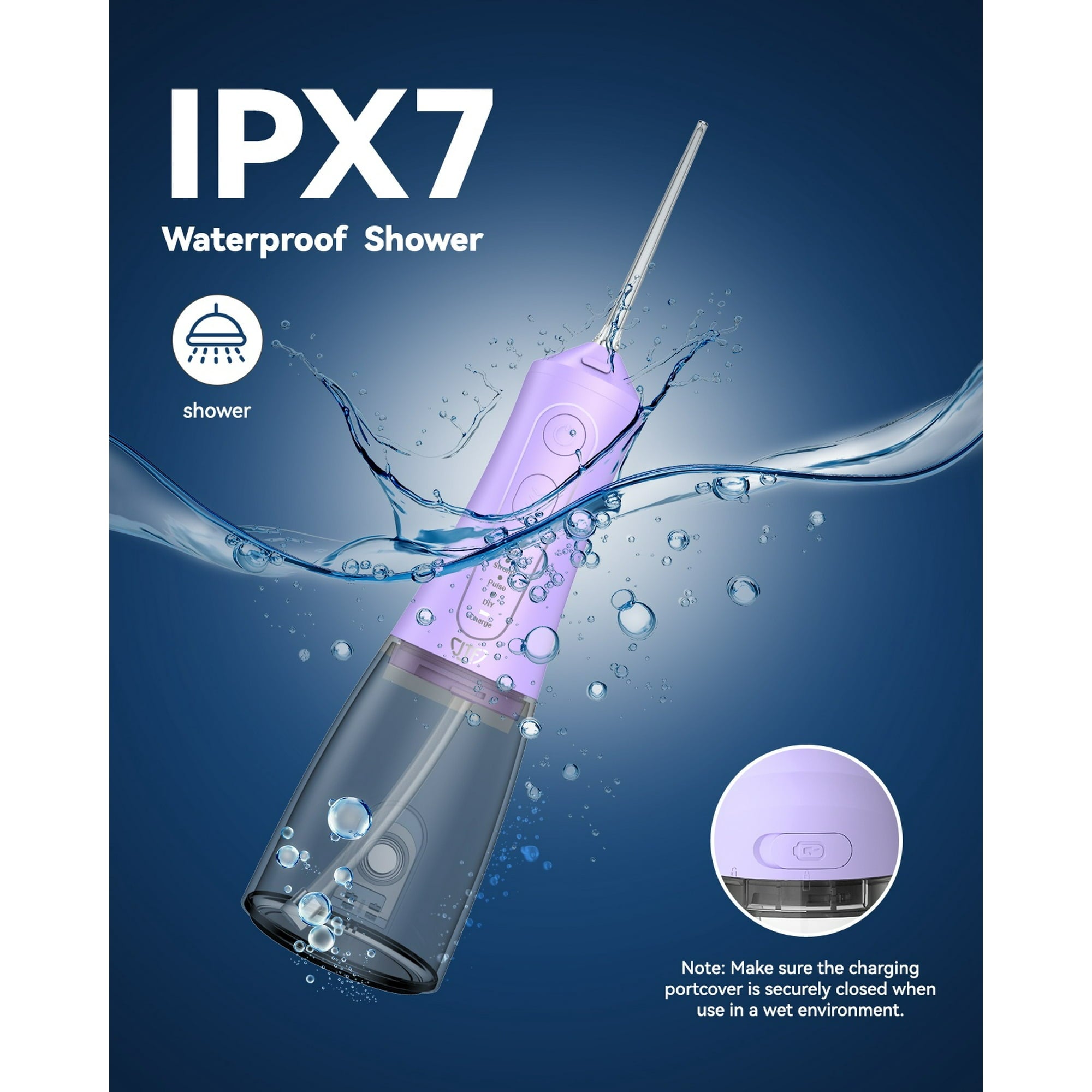 JTF Cordless Water Flosser Dental Teeth Cleaner with 9 Jet Tips, DIY Mode 300ML Tank IPX7 Waterproof Portable Rechargeable Water Flosser Dental Oral Irrigator for Home and Travel, Purple