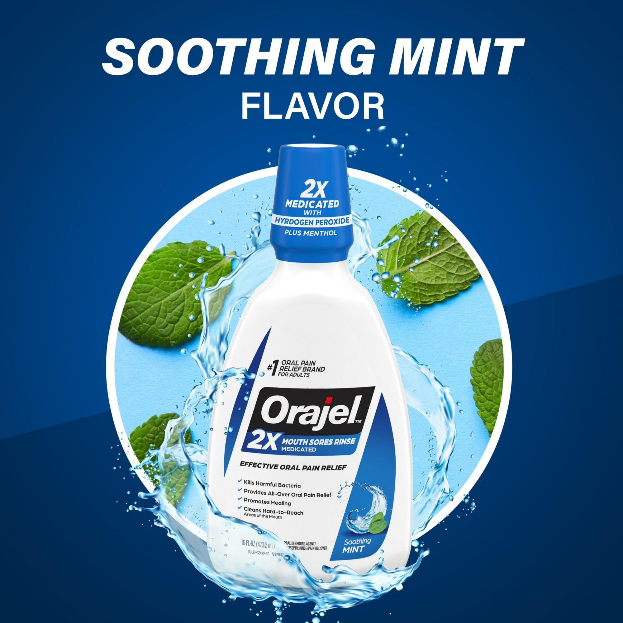 Orajel Antiseptic Mouth Sore Rinse for Canker Sores & Gum Irritation, Kills Bacteria, Mint, 16 oz