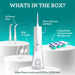 GuruNanda Dental Water Flosser 4.0 with Concentrated Mouthwash Pods - 300mL Tank - White